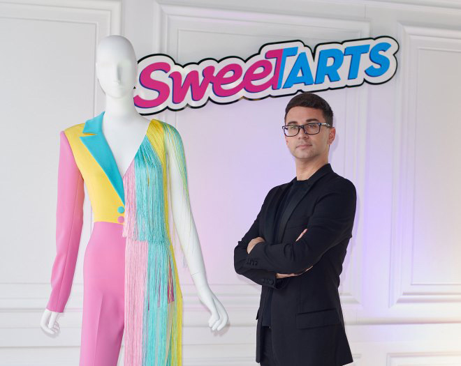 ashion Designer Christian Siriano unveiled his SweeTARTS-inspired ensemble